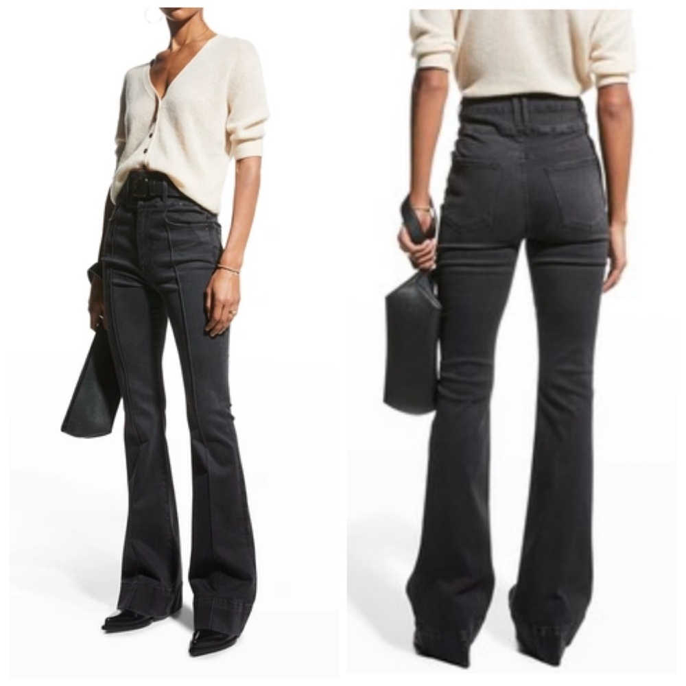 Frame Le Catroux Center Seam High Waist Flare Jeans 30 Kerry Gray Black 70s